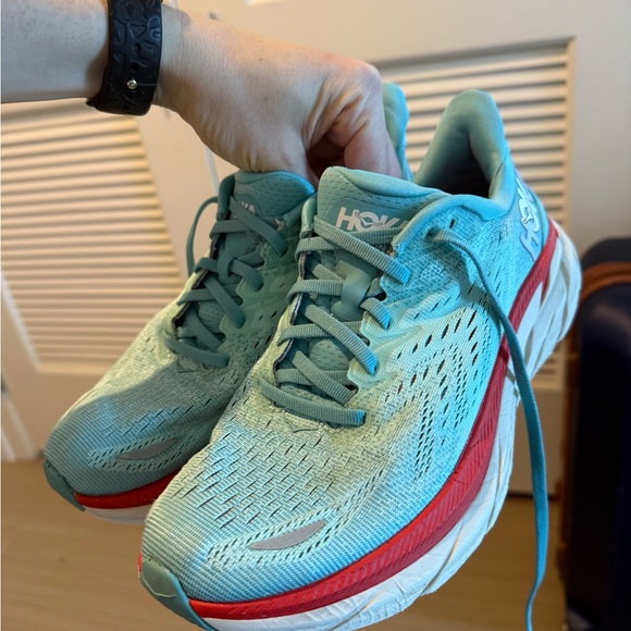 HOKA Women's Clifton 8 Running Shoes - Teal and Red - Picture 12 of 16